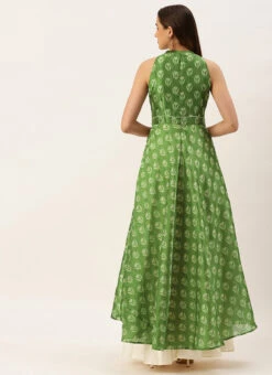 Green Art Silk Digital Printed Halter Neck Dress Festive Wear 11 Green Art Silk Digital Printed Halter Neck Dress Festive Wear -Deals Chic Lehenga Store Green Art Silk Digital Printed Halter Neck Dress DRBS02210996 b