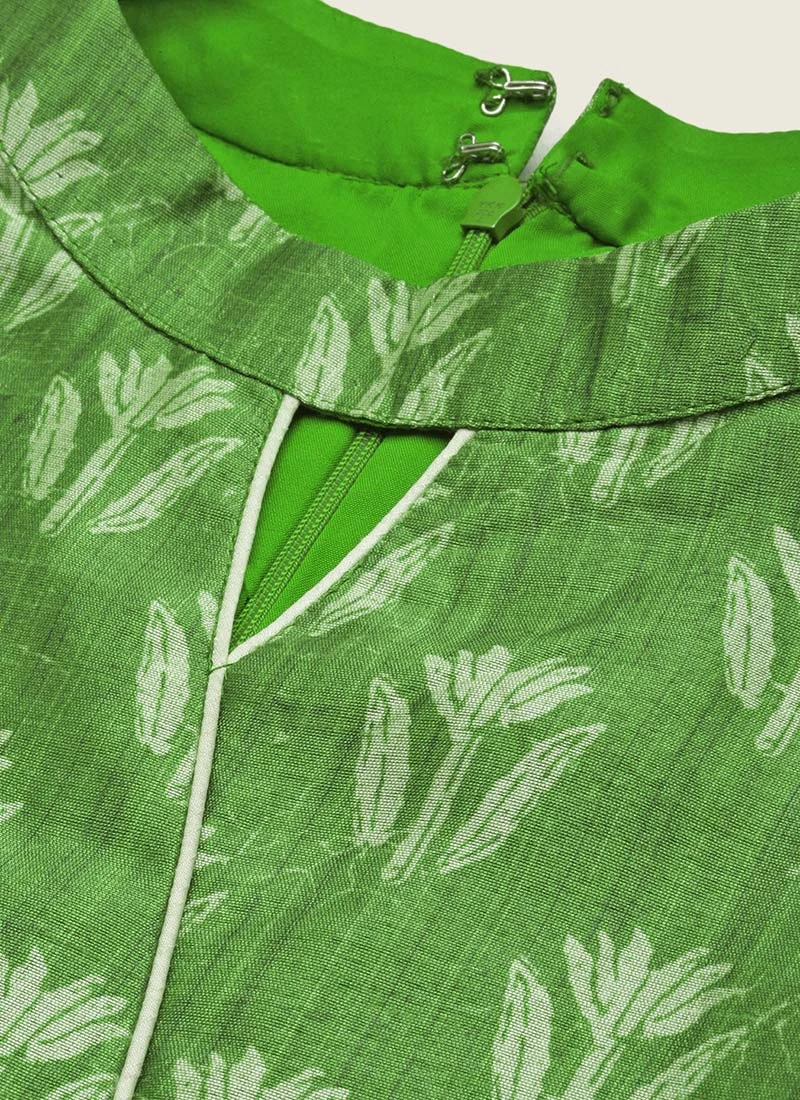 Green Art Silk Digital Printed Halter Neck Dress Festive Wear 5 Green Art Silk Digital Printed Halter Neck Dress Festive Wear - Image 5