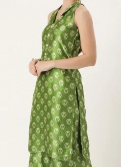 Top From Green Art Silk Digital Printed Top N Pant Suit After Six Wear