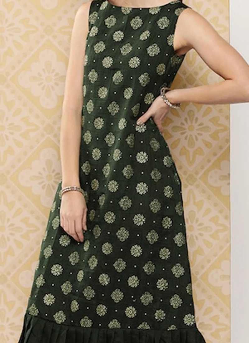 Green Art Silk Foil Print Dress After Six Wear 1 Green Art Silk Foil Print Dress After Six Wear