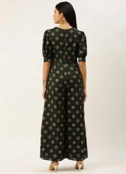 Green Art Silk Foil Print Jumpsuit Festive Wear -Deals Chic Lehenga Store Green Art Silk Foil Print Jumpsuit DRBS02302438 b