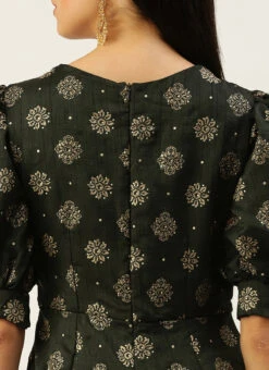 Green Art Silk Foil Print Jumpsuit Festive Wear -Deals Chic Lehenga Store Green Art Silk Foil Print Jumpsuit DRBS02302438 rrc2