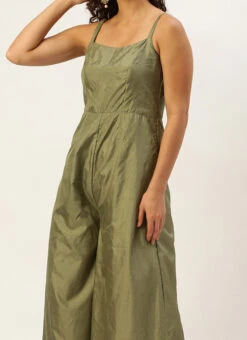 Green Art Silk Jumpsuit N Yellow Organza Jacket After Six Wear