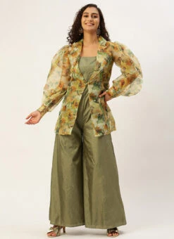 Green Art Silk Jumpsuit N Yellow Organza Jacket After Six Wear -Deals Chic Lehenga Store Green Art Silk Jumpsuit N Yellow Organza Jacket DRBS02301065 u