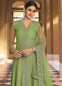 Green Banarasi Art Silk Embroidered N Stones Anarkali Suit Wedding Wear -Deals Chic Lehenga Store Green Banarasi Art Silk Embroidered N Stones Anarkali Suit SLSAJ25986905 b
