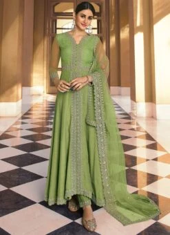 Green Banarasi Art Silk Embroidered N Stones Anarkali Suit Wedding Wear -Deals Chic Lehenga Store Green Banarasi Art Silk Embroidered N Stones Anarkali Suit SLSAJ25986905 u