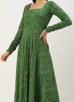 Dupatta From Green Bandhani Printed Rayon Gown With Dupatta Set After Six Wear