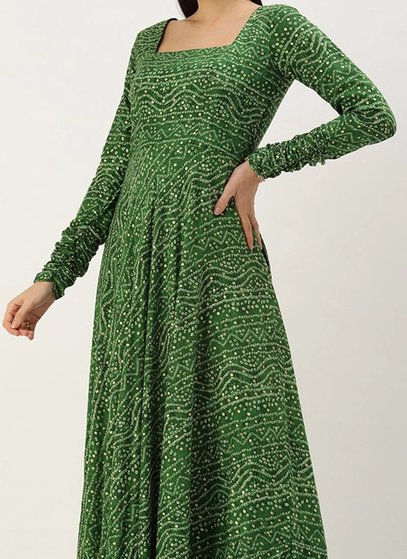 Dupatta From Green Bandhani Printed Rayon Gown With Dupatta Set After Six Wear 1 Dupatta From Green Bandhani Printed Rayon Gown With Dupatta Set After Six Wear