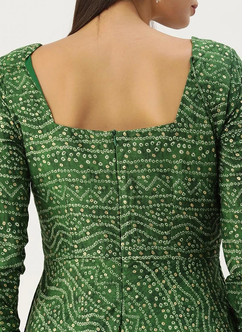 Dupatta From Green Bandhani Printed Rayon Gown With Dupatta Set After Six Wear 6 Dupatta From Green Bandhani Printed Rayon Gown With Dupatta Set After Six Wear - Image 6