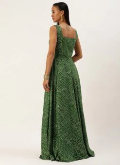 Green Bandhani Printed Rayon Strap Neck Dress Festive Wear -Deals Chic Lehenga Store Green Bandhani Printed Rayon Strap Neck Dress DRBS02303756 b