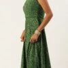 Green Bandhani Printed Rayon Strap Neck Dress Festive Wear