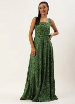 Green Bandhani Printed Rayon Strap Neck Dress Festive Wear -Deals Chic Lehenga Store Green Bandhani Printed Rayon Strap Neck Dress DRBS02303756 u