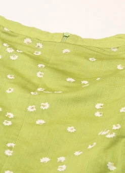 Green Blended Cotton Foil Printed Ruffled Dress After Six Wear -Deals Chic Lehenga Store Green Blended Cotton Foil Printed Ruffled Dress DRBS02205991 rrc1