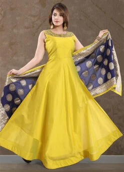 Green Chanderi Art Silk Anarkali Suit Party Wear -Deals Chic Lehenga Store Green Chanderi Art Silk Anarkali Suit SLMNFG127GREEN u