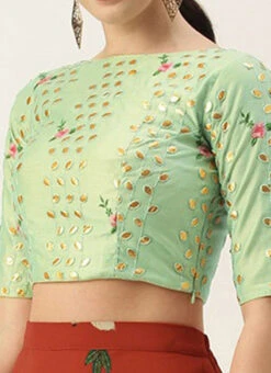 Green Chanderi Embroidered Blouse Festive Wear