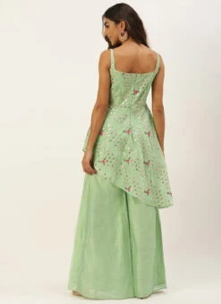 Green Chanderi Embroidered Jumpsuit Festive Wear Party Wear -Deals Chic Lehenga Store Green Chanderi Embroidered Jumpsuit DRBS02207361 b