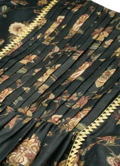 Green Chanderi Printed Floral Maxi Dress Festive Wear -Deals Chic Lehenga Store Green Chanderi Printed Floral Maxi Dress DRBS02111084 rrc1