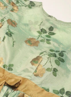 Green Chanderi Silk Puff Sleeve Dress Festive Wear 12 Green Chanderi Silk Puff Sleeve Dress Festive Wear -Deals Chic Lehenga Store Green Chanderi Silk Puff Sleeve Dress DRBS02303880 rrc1
