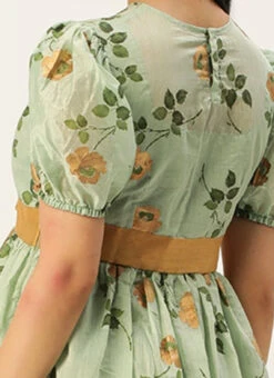 Green Chanderi Silk Puff Sleeve Dress Festive Wear 13 Green Chanderi Silk Puff Sleeve Dress Festive Wear -Deals Chic Lehenga Store Green Chanderi Silk Puff Sleeve Dress DRBS02303880 rrc2