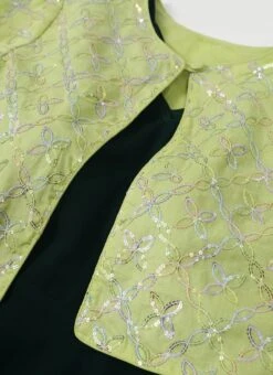 Green Cotton Embroidered Jacket Style Gown Festive Wear -Deals Chic Lehenga Store Green Cotton Embroidered Jacket Style Gown IWBS02301772 rrc1