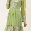 Green Digital Printed Dress Festive Wear