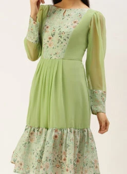 Green Digital Printed Dress Festive Wear