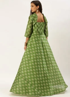 Green Digital Printed Maxi Dress Festive Wear -Deals Chic Lehenga Store Green Digital Printed Maxi Dress DRBS02212566 b