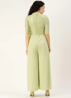 Green Embroidered Collar Neck Jumpsuit Party Wear -Deals Chic Lehenga Store Green Embroidered Collar Neck Jumpsuit DRBS02307730 b