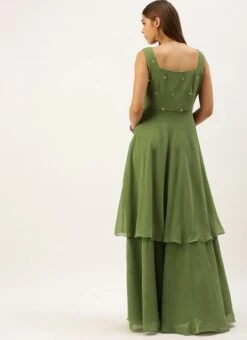 Green Embroidered Georgette Layered Gown Festive Wear Party Wear -Deals Chic Lehenga Store Green Embroidered Georgette Layered Gown IWBS02203612 b
