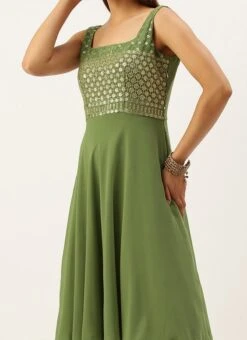 Green Embroidered Georgette Layered Gown Festive Wear Party Wear