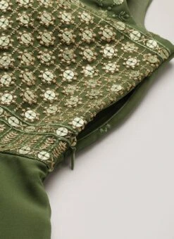 Green Embroidered Georgette Layered Gown Festive Wear Party Wear -Deals Chic Lehenga Store Green Embroidered Georgette Layered Gown IWBS02203612 rrc3