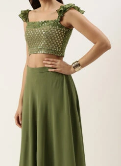 Green Embroidered Georgette Lehenga Set Wedding Wear Festive Wear