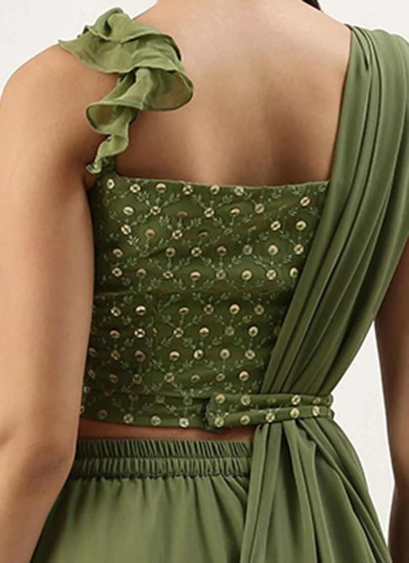 Green Embroidered Georgette Lehenga Set Wedding Wear Festive Wear 6 Green Embroidered Georgette Lehenga Set Wedding Wear Festive Wear - Image 6