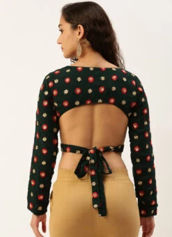 Green Embroidered Georgette Overlapped Blouse Party Wear -Deals Chic Lehenga Store Green Embroidered Georgette Overlapped Blouse BLBS02305196 b