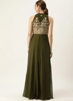 Green Embroidered Halter Neck Gown Festive Wear -Deals Chic Lehenga Store Green Embroidered Halter Neck Gown IWBS02305137 b