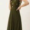 Green Embroidered Halter Neck Gown Festive Wear
