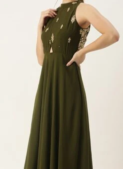 Green Embroidered Halter Neck Gown Festive Wear