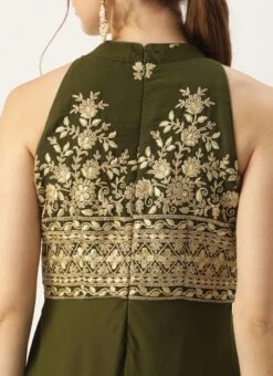 Green Embroidered Halter Neck Gown Festive Wear -Deals Chic Lehenga Store Green Embroidered Halter Neck Gown IWBS02305137 rrc2
