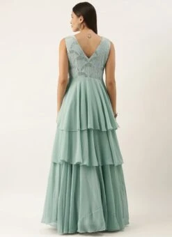 Green Embroidered Layered Gown Party Wear 11 Green Embroidered Layered Gown Party Wear -Deals Chic Lehenga Store Green Embroidered Layered Gown IWBS02201250 b