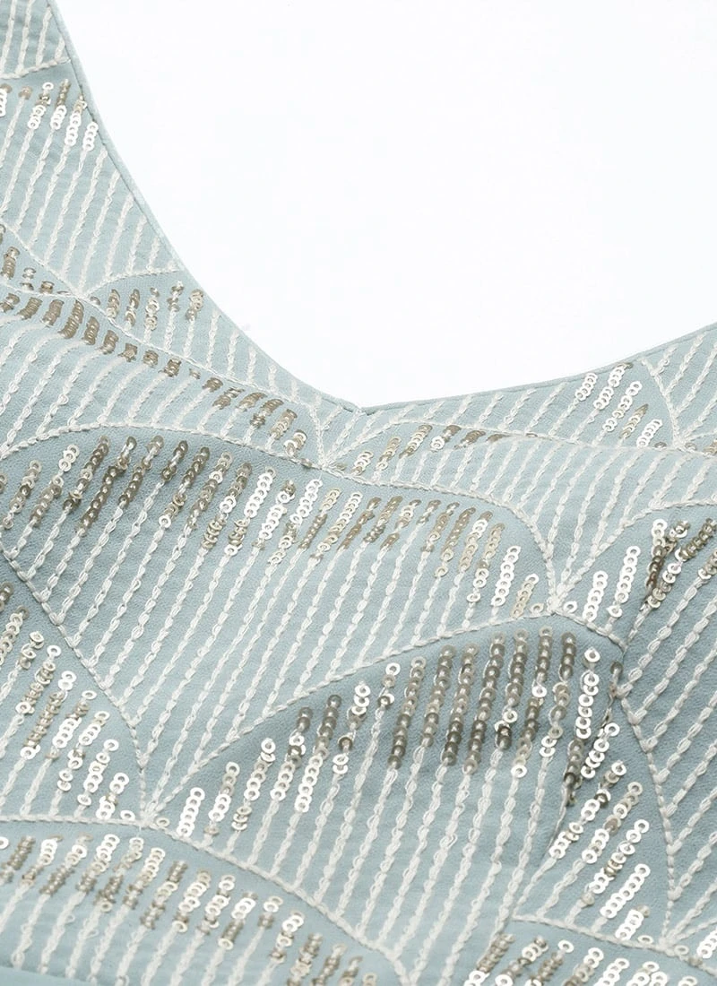 Green Embroidered Layered Gown Party Wear 5 Green Embroidered Layered Gown Party Wear - Image 5