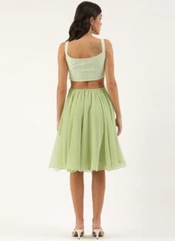 Green Embroidered Mini Dress Party Wear -Deals Chic Lehenga Store Green Embroidered Mini Dress DRBS02206237 b