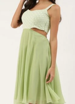 Green Embroidered Mini Dress Party Wear