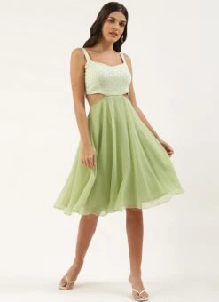 Green Embroidered Mini Dress Party Wear -Deals Chic Lehenga Store Green Embroidered Mini Dress DRBS02206237 u