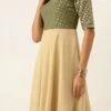 Green Embroidered N Beige Floor Length Gown Festive Wear