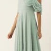 Green Embroidered One Shoulder Style Gown Party Wear