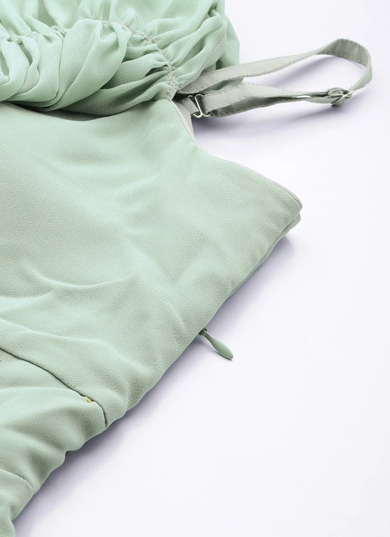 Green Embroidered One Shoulder Style Gown Party Wear 7 Green Embroidered One Shoulder Style Gown Party Wear - Image 7