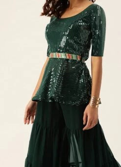Bottom From Green Embroidered Peplum Top N Palazzo Set After Six Wear