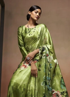 Green Faux Crepe Digital Print Saree After Six Wear -Deals Chic Lehenga Store Green Faux Crepe Digital Print Saree SAMAM2276 b