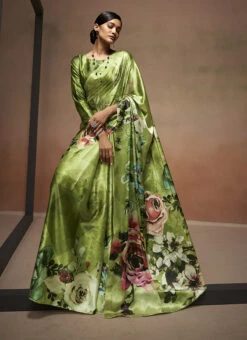 Green Faux Crepe Digital Print Saree After Six Wear -Deals Chic Lehenga Store Green Faux Crepe Digital Print Saree SAMAM2276 u