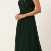 Green Georgette Embroidered Boat Neck Gown Party Wear